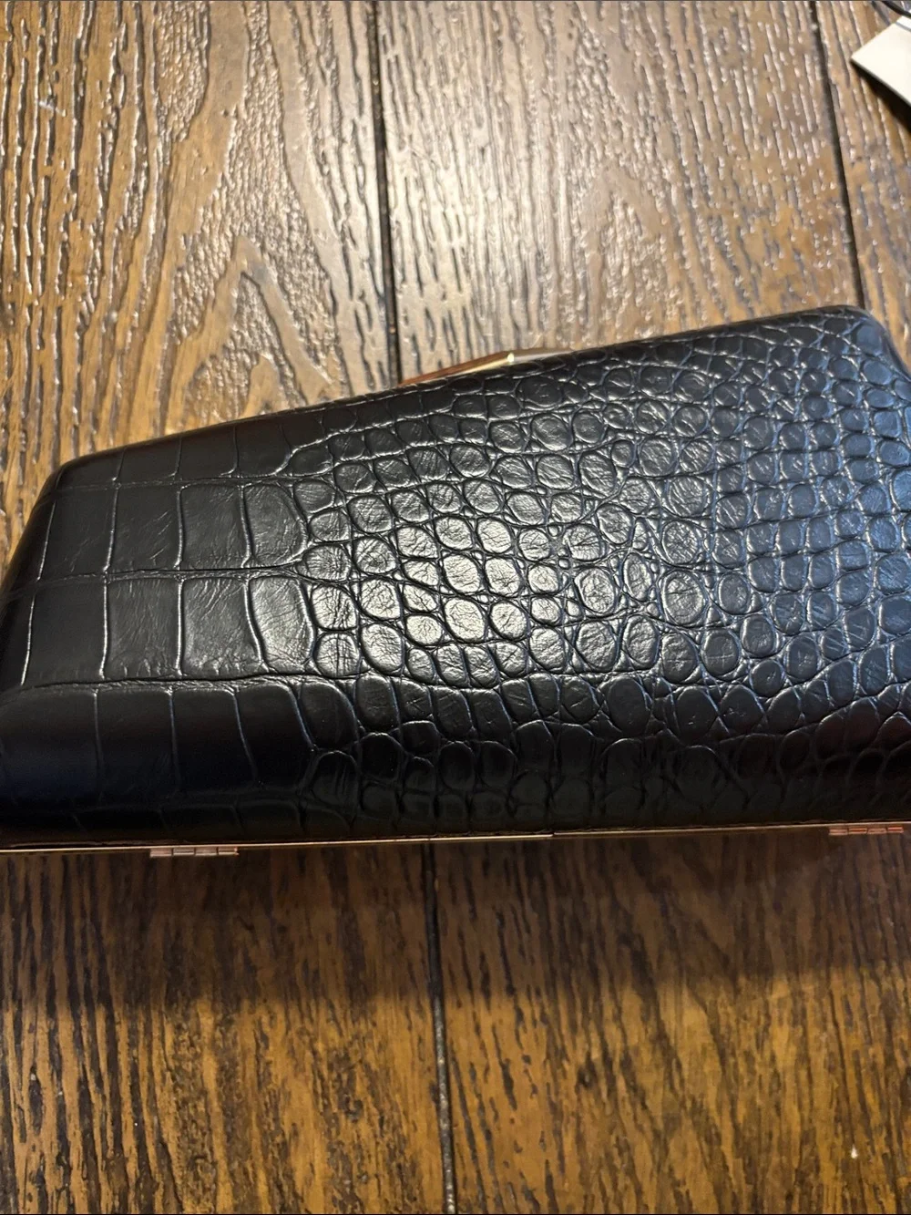 Rachel Zoe Black Croc-Embossed Clutch with Gold Chain Strap
